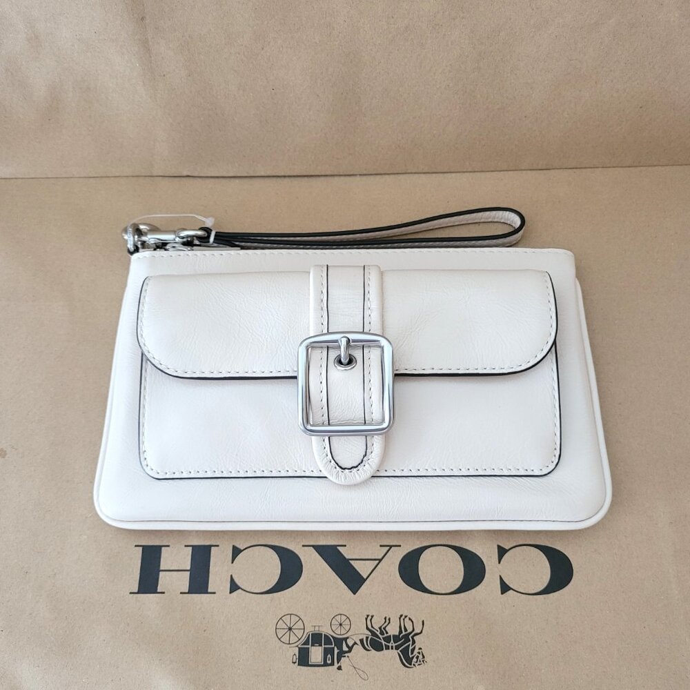 Coach CDY04 Ashton Wristlet Shiny crinkle leather Chalk Patent Clutch Bag Wallet - Picture 3 of 8